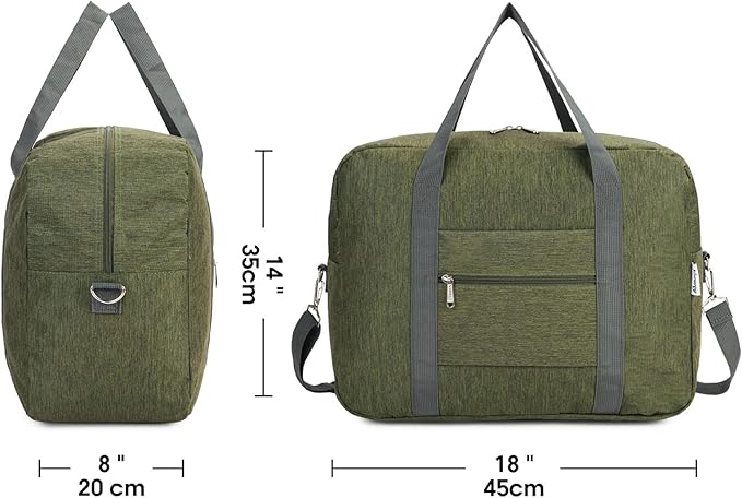 For Spirit Airlines Personal Item Bag 18x14x8 Foldable Travel Duffel Bag Tote Duffle Carry on Luggage for Women and Men 30L (Army Green (With Shoulder Strap))