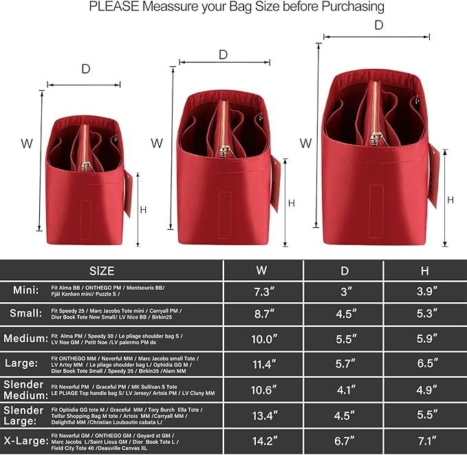 Purse Organizer Insert For Handbags, Purse Organizer With Zipper, Neverfull Organizer, Bag Organizer For Speedy Neverfull ONTHEGO Tote, Handbag and More (Silky Red, SM)