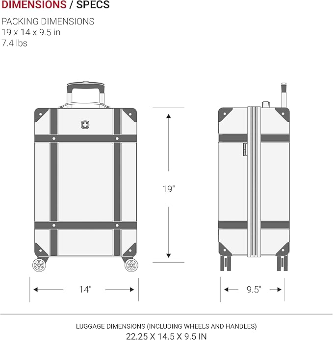 SwissGear 7739 Hardside Luggage Trunk with Spinner Wheels, White, Carry-On 19-Inch
