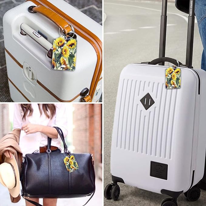 Fintie Luggage Tags, Privacy Cover ID Label with Stainless Steel Loop and Address Card for Travel Bag Suitcase - Sunflower (2 Piece)