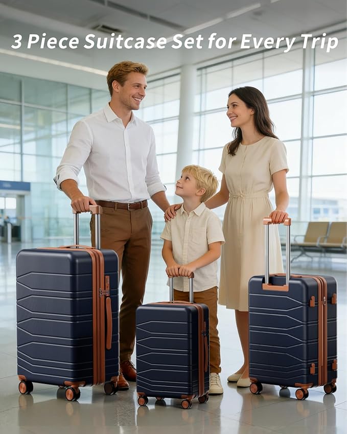 3 Piece Luggage Set, 21/25/29 Inch Expandable Luggage Sets with Spinner Wheels, ABS+PC Hardshell Suitcases, Suitcase Set with YKK Zipper, TSA Lock & 3 Tags