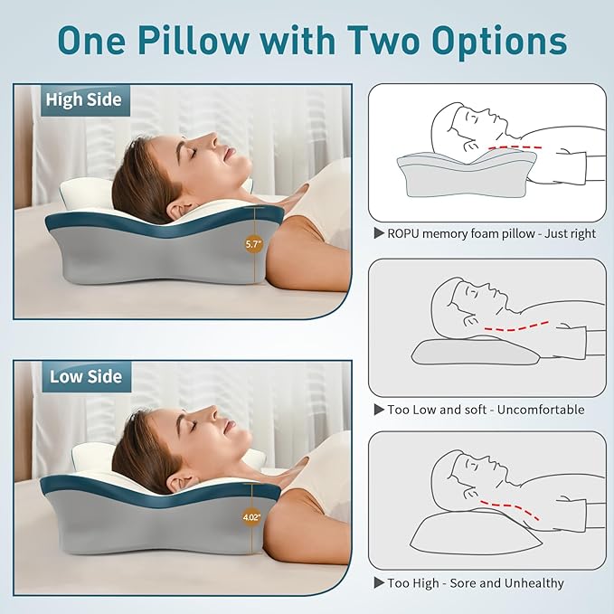 Cervical Pillow for Neck Pain Relief - Ergonomic Neck Pillow for Sleeping Contour Memory Foam Pillows with Cooling Pillowcase, Orthopedic Bed Pillow for Side Back Stomach Sleepers