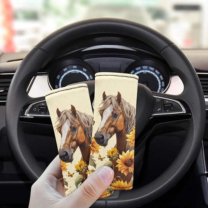 BIGCARJOB Luggage Handle Wraps Set Animal Horse Sunflower Trolley Case Grip for Women Girls Door Protection Cover Suitcase Handle Cover Gifts Suitcase Handle Wraps Travel Bags Set of 2