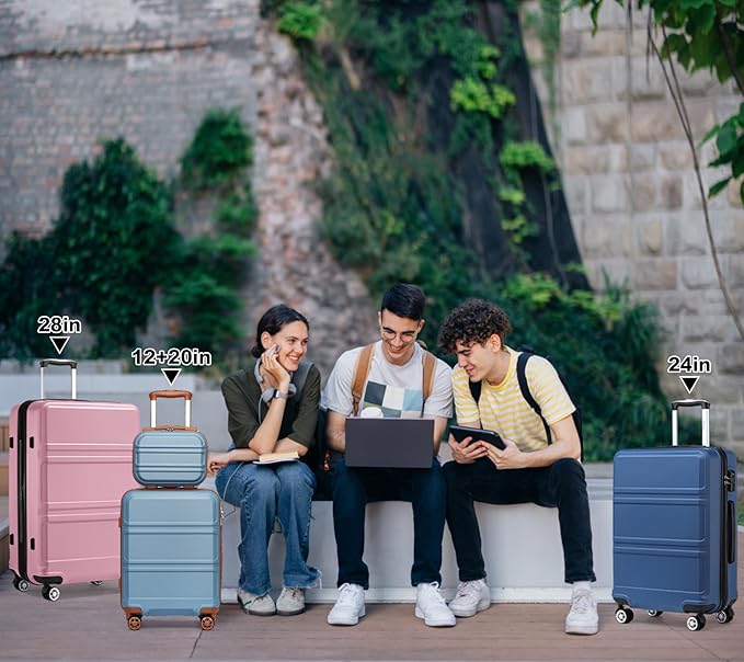 Kono Carry On Luggage Set Airline Approved Lightweight PC+ABS Carry On Suitcase with TSA Lock Spinner Wheels Durable Luggage Hardside Apricot Blue