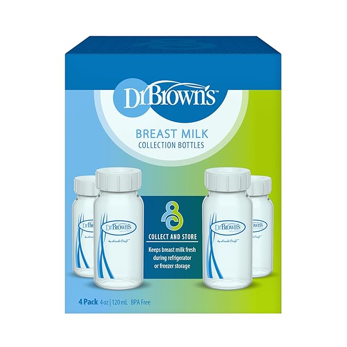 Dr. Brown's Breast Milk Collection Bottles with Storage Caps, Breast Pumps Compatible, Collect, Store, and Keep Milk Fresh, BPA Free – 4-Pack