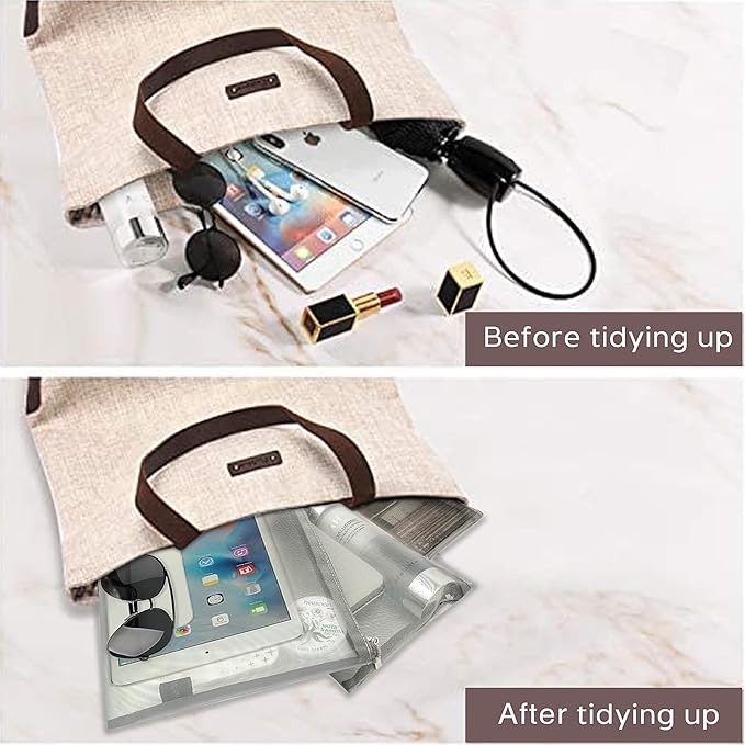 EASYFUN Mesh Pouch, Make up Bag with Zipper Cosmetic Organizer Pouch for Daily or Travel to Keep Small Items, 4 PCS Grey