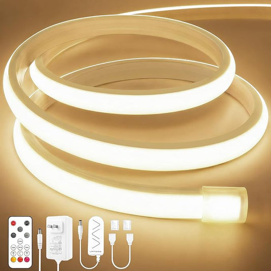 Lamomo COB LED Strip Lights 20Ft, Neutral White Dimmable Self-Adhesive Led Rope Light with Remote, Flexible Cuttable Waterproof 4000K Silicone Neon Tape Light for Bedroom, Indoor, Cabinet, 10mm Width