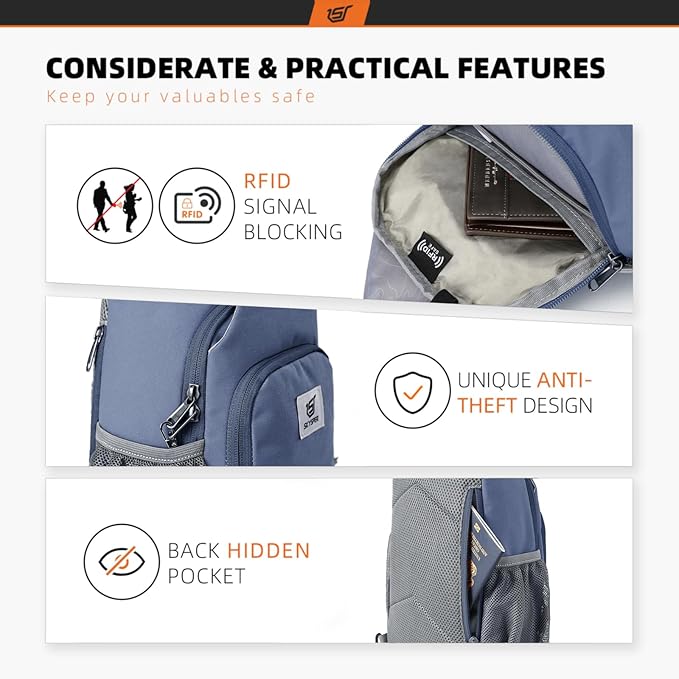 SKYSPER Sling Bag RFID Crossbody Sling Backpack Cross Body Shoulder Bag Travel Hiking Daypack for Women Men(Periwinkle)