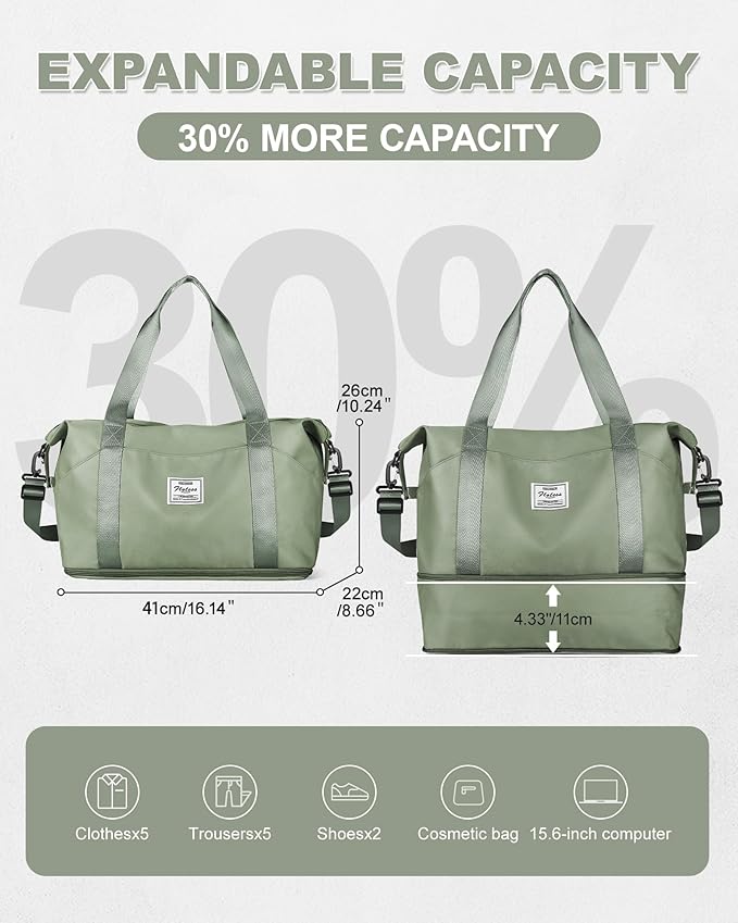 Travel Duffel Bag, Sports Tote Gym Bag, Shoulder Weekender Overnight Bag for Women