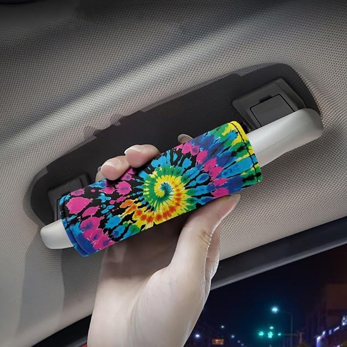 BIGCARJOB Hippie Tie Dye Print Luggage Handle Wrap Set for Women Girls Travel Suitcase Handle Sleeve Cover Universal Identifier Travel Bag Wraps Washable Luggage Tags