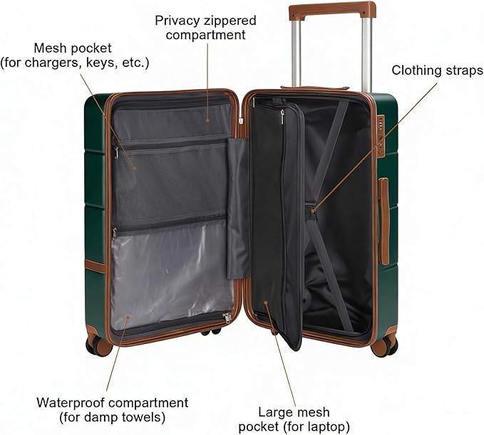 Luggage Sets, 2 Piece Suitcase set with wheels Tsa Lock 20/24 inchi Hardshell Waterproof Travel Suitcases luggage for Women/Men/Family (Dark Green)