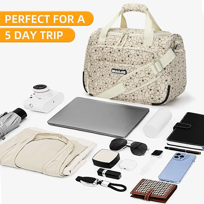 Underseat Carry On Luggage Lightweight Travel Tote Weekender Bag Overnight Duffle Bag for Travel, Travel Essentials Personal Item Travel Bag for Women, Corduroy Small Flower-16Inch