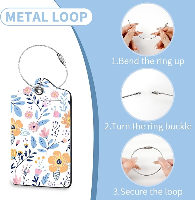 2 Pcs Luggage Tag for Suitcases, Floral Flowers Cute PU Leather Suitcase Tag Privacy Cover ID Label with Metal Loop, Personalized Baggage Identifier for Women Cruise Bag Travel Essentials