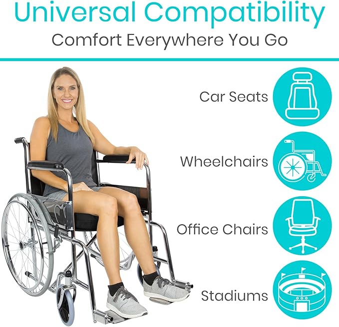 Vive Wheelchair Cushion - Gel Seat Pad for Coccyx, Orthopedic Back Support, Sciatica & Tailbone Pain Relief - Waterproof Cover + 4 Layer Foam Support & Comfort for Pressure Sore & Ulcers