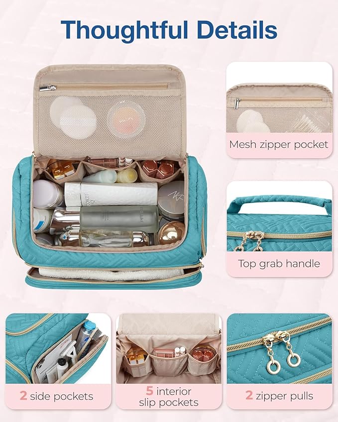 BAGSMART Travel Toiletry Bag for Women, Cosmetic Bag Makeup Bag Organizer with Handle, Travel Bag for Toiletries, Travel Accessories, Full Sized Container