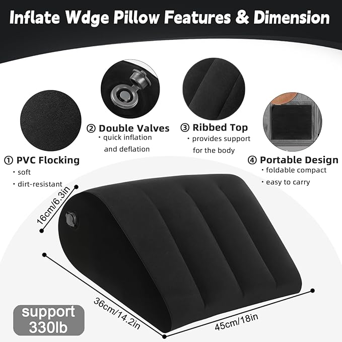 Inflatable Wedge Pillow for Traveling & Sleeping– Portable Bed Wedge Cushion With Silk Eye Mask for Leg Elevation,Back Support & Relaxation,Compact Lumbar Pillow for Camping, Home Use& Outdoor Trips