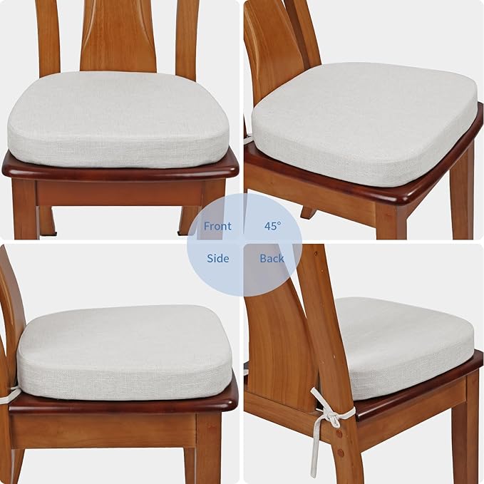 BUYUE Thickened 2.5" Friendly Woven Fabric Dining Chair Cushion, U-Shape High Density Foam Comfortable Chair Pad for Kitchen, Slip Resistant Indoor Seat Cushion (1 Piece, Light Gray)