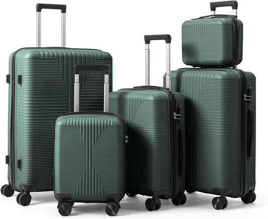 Karl home Luggage Sets 5 Piece, PP Hard Case Suitcase Set with Built-in Lock Spinner Wheels, Lightweight Durable Carry on Luggage for Business Travel - Dark Green (12/16/20/24/28")