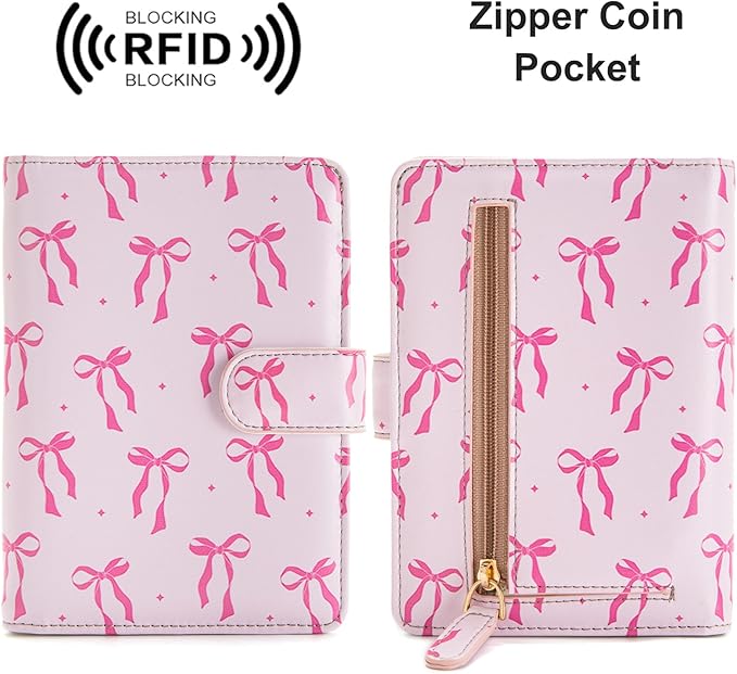 Passport Holder for Travel Essentials, RFID Blocking Passport Wallet Cover with Magnetic Closure, Passport Book Holders for Women and Men (Pink Bow)