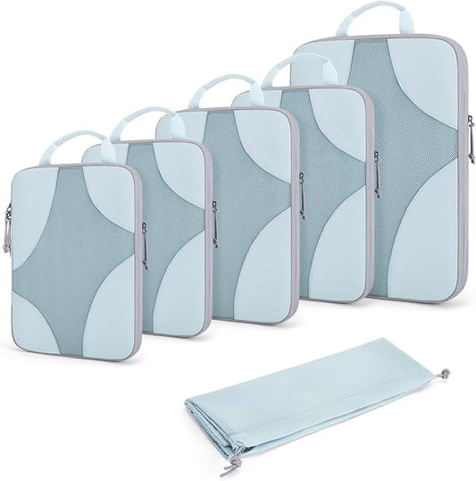 BAGSMART Compression Packing Cubes for Travel, Compressible Luggage Organizer for Cruise Ship, Lightweight Travel Essentials 6-Pack 1L+2M+2S+1Shoe Bag