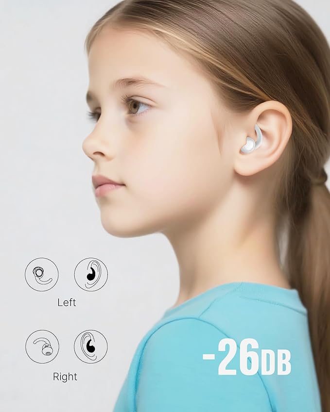 Afflatus Kids Ear Plugs for Sleeping and Small Ear Canls, Age 10-17, Comfort Earplugs for Small Ears, Sleep, Noise Reduction, Concerts, Reusable, Washable (Size S, Pairs*2)