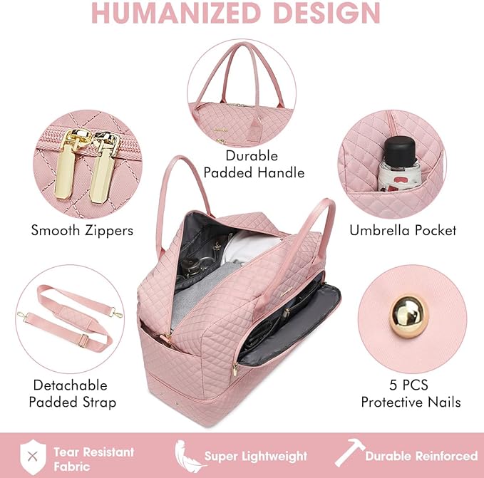 Initial Travel Duffle Bag for Women - Pink Personalized Weekender bags Overnight Bag with Shoe Compartment & Wet Pocket Weekend Tote Bags with Toiletry Bag Monogram Christmas Gifts (Letter K)