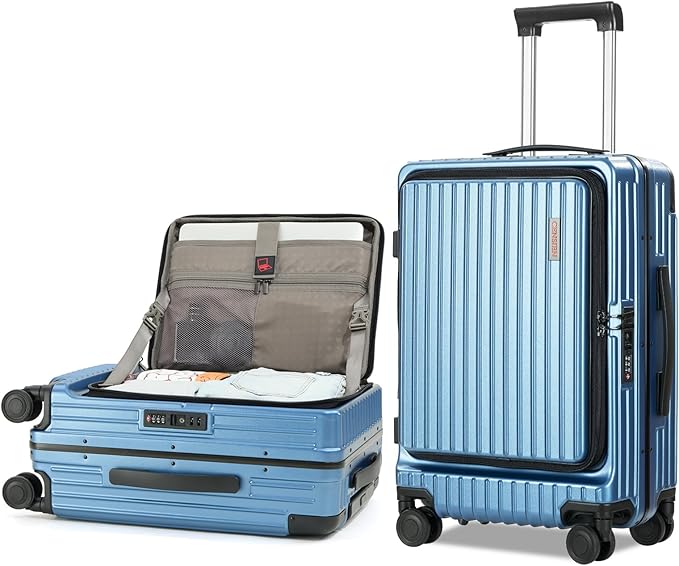 Carry On Luggage with Spinner Wheels, 20 Inch Airline Approved Suitcase, Lightweight ABS+PC Hard Shell Suitcases with Aluminum Frame, Top Opening, TSA Lock (Blue, 1 PC)