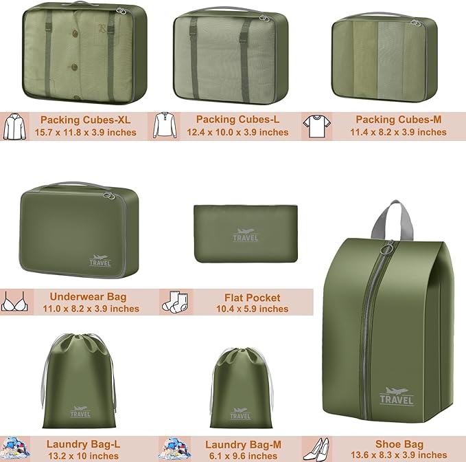 Packing Cubes for Travel - 8 Set Luggage Organizer Bags for Family, Mesh Breathable Packing Cubes for Suitcases Durable Travel Essentials Bags Set