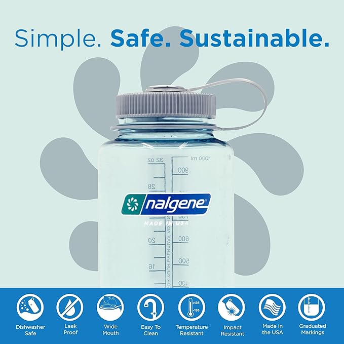 Nalgene 32 oz Wide Mouth Water Bottle | BPA-Free, Durable & Leak Proof, Lightweight Bottle for Hiking & Gym, Work & Travel