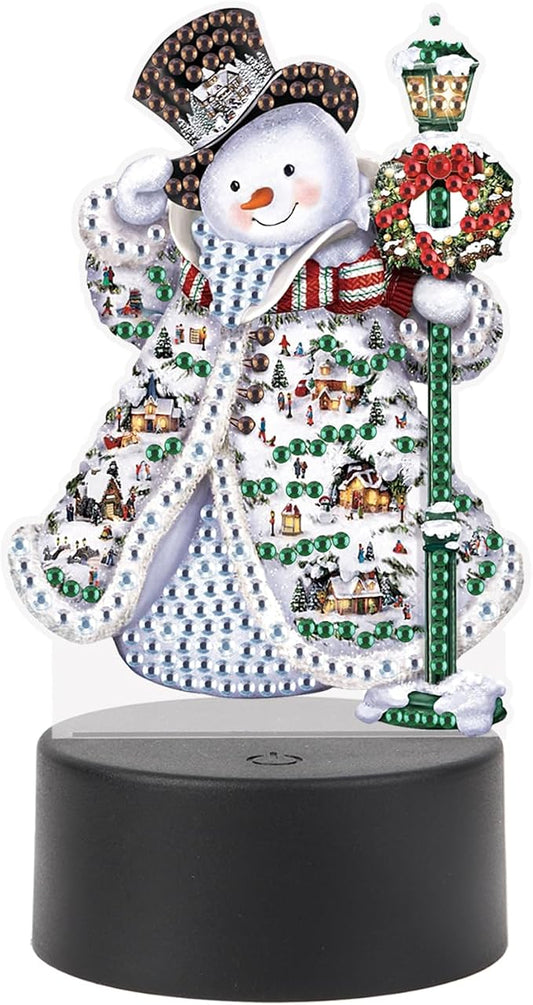 JISHSHAY Christmas Diamond Painting Night Light Diamond Art Table Lamps Gem Art LED Lights Gem Painting Desk Lamp Mosaic Kits for Adults DIY Kits for Adults Paint by Numbers Special Shaped Snowman