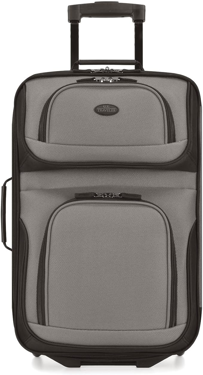 U.S. Traveler Rio Lightweight Softside Rolling Carry-on Suitcase, 2-Wheel Single, Grey