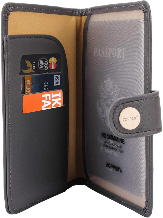 ZOPPEN Passport Holder Women, Passport Cover Travel Wallet Rfid Blocking Passport Wallet Cover Case Travel Essentials Document Organizer, Dark Grey