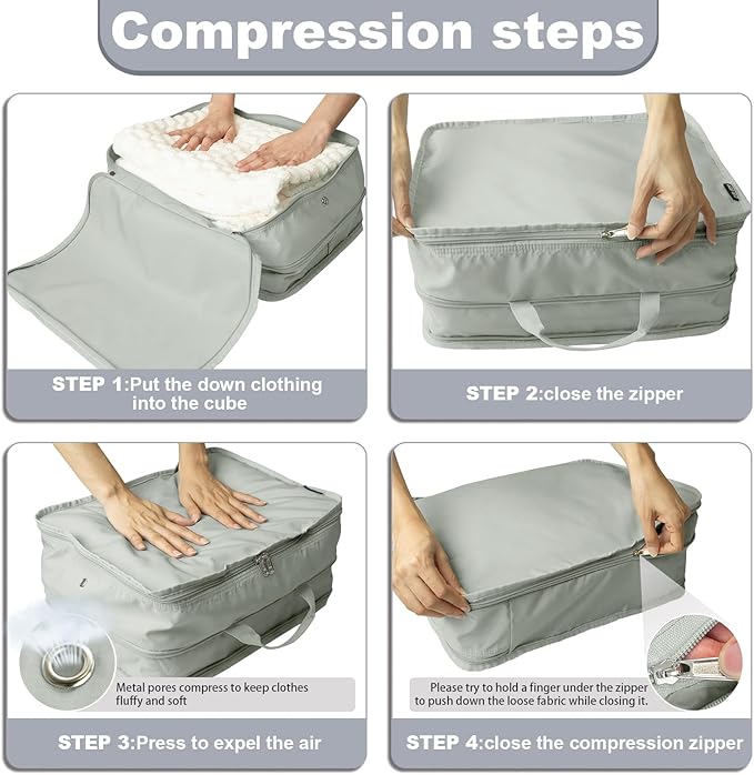 Compression Packing Cubes for Travel Essentials, 2 Pack Expandable Travel Cubes for Packing Bags Suitcase Organizer, Grey