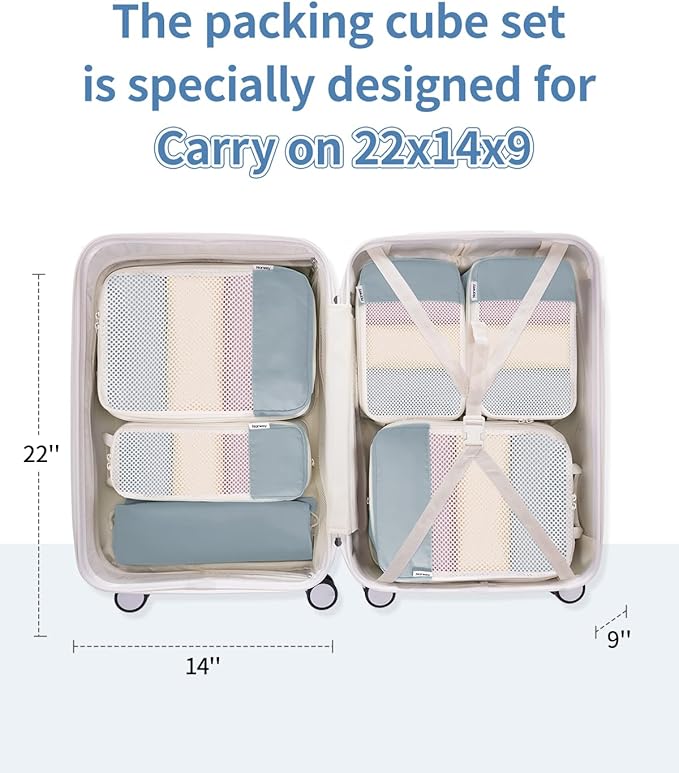 Narwey 6 Set/5 Set Compression Packing Cubes for Travel Kids Women Carry on, Packing Organizers Bag for Backpack Luggage Suitcase Duffle Bags