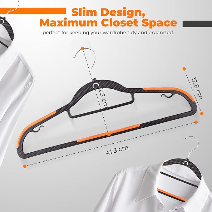 Plastic Hangers 10 Pack, Cascading Slim Space Saving Clothing Hangers with 360° Rotating Hook, Non Slip Clothes Hangers for Sweater Shirt, Heavy Duty Coat Hanger with Inner Hook for Closet, Black