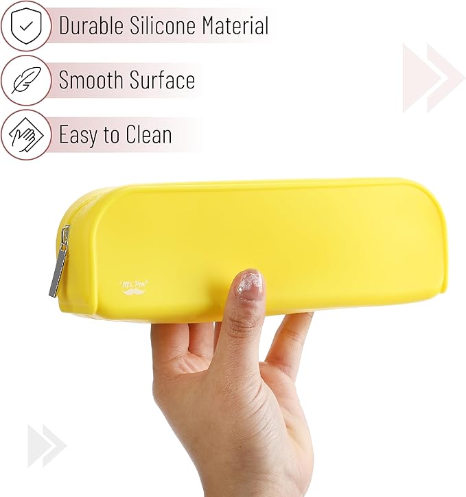 Mr. Pen- Silicone Pencil Case Pouch, Yellow, Aesthetic Multipurpose Design, Aesthetic Pencil Case Small, Silicone Makeup Bag