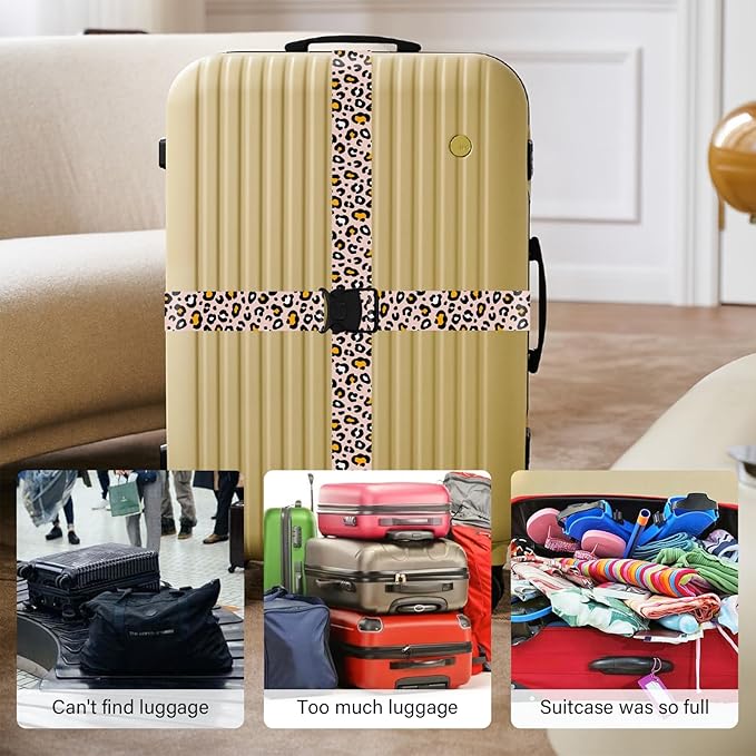 2 Pack Luggage Straps for Suitcases, Adjustable Travel Belt with Double Lock and Quick Release Buckle, Heavy Duty Nylon Bag Packing Strap, Bright Identifiers Business Travel Accessories-Beige Eggs