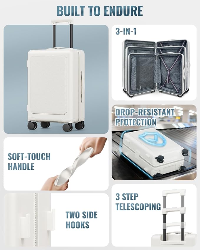 Joyway Luggage Sets 3 Piece with Spinner Wheels, Carry On Luggage 20In with ABS+PC Hardshell, Lightweight Suitcase Set with TSA Lock and Pressure-resistant Frame, 20/24/28 Inch, White