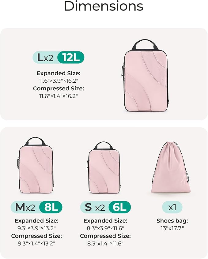 BAGSMART Compression Packing Cubes, 6 Set/4 Set/2 Set Travel Packing Cubes for Carry on Suitcases, Compression Suitcase Organizers Bag Set & Travel Cubes for Luggage, Lightweight Packing Organizers