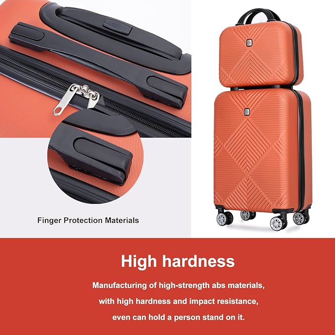 2 Piece Carry on Luggage Set, Airline Approved 20 Inch Luggage with Cosmetic Case HardShell Suitcase with Spinner Wheels, Lightweight Durable Hardside Suitcases Set, Dark Orange