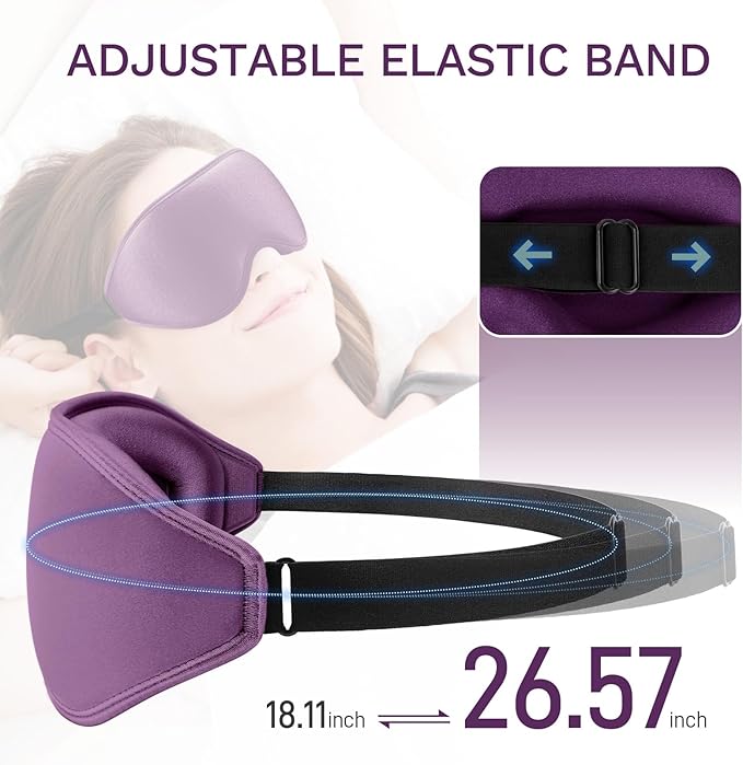 FlyCoco 99% Fully Block Out Light Eye Sleep Mask, 3D Deep Contoured Eyes Cover Zero Pressure, Long Lash Extension Eyes Mask with Adjustable Straps for Sleeping Travel Home Nap Rest Women Men (Purple)