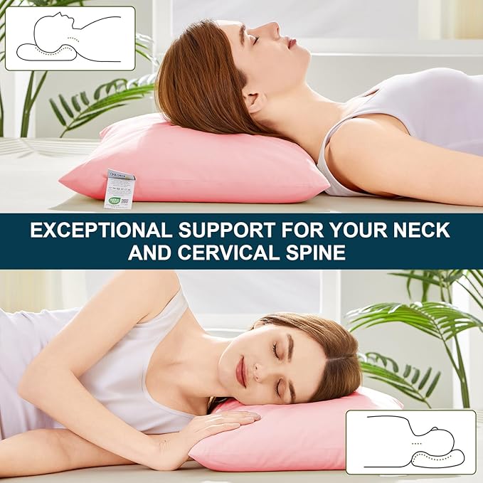 Organic Buckwheat Pillow for Sleeping with Dual-Layer Pillowcase and Extra Tartary Buckwheat Hulls, Adjust Height and Firmness, Neck Support Pillow for Back and Side Sleepers 14"x20", Pink