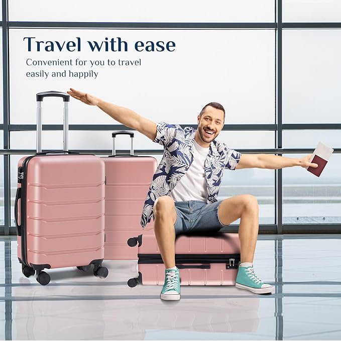 NEWBULIG 3-PCS Set Suitcases Spinner Wheels Lightweight Expandable Travel Hard Shell Luggage with TSA Lock, Pink