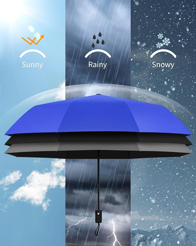 HIPPIH Compact Travel Umbrella for Rain - Windproof Automatic Umbrellas, UV Umbrella for Sun Protection with Black Anti-UV Coating, Portable Small Umbrellas for Backpack, Car, Walking, Kids, Women