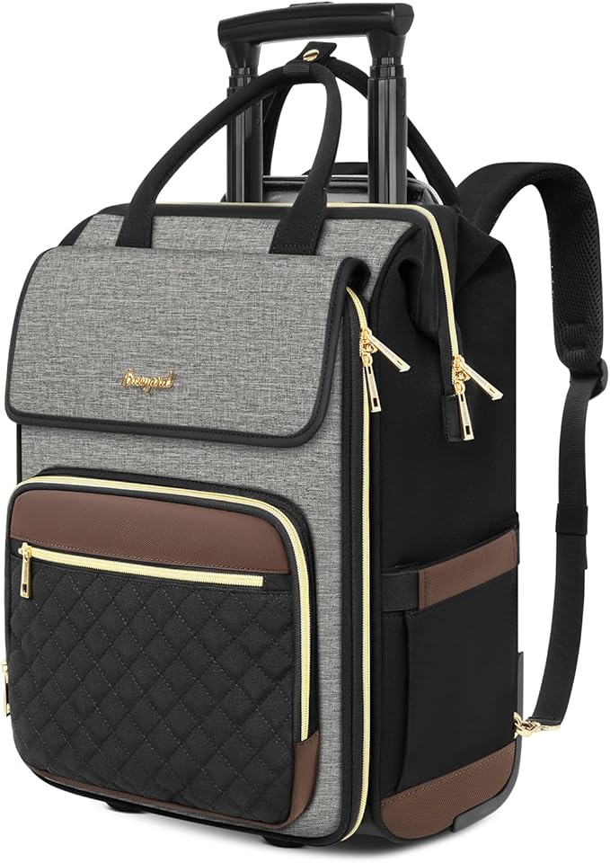 Rolling Backpack for Women, Travel Rolling Laptop Backpack with Wheels, Vertical & Horizontal Storage 2 In 1, Flip-Top Design, Water-Resistant Overnight College Underseat Carry on Luggage, Dark Gray