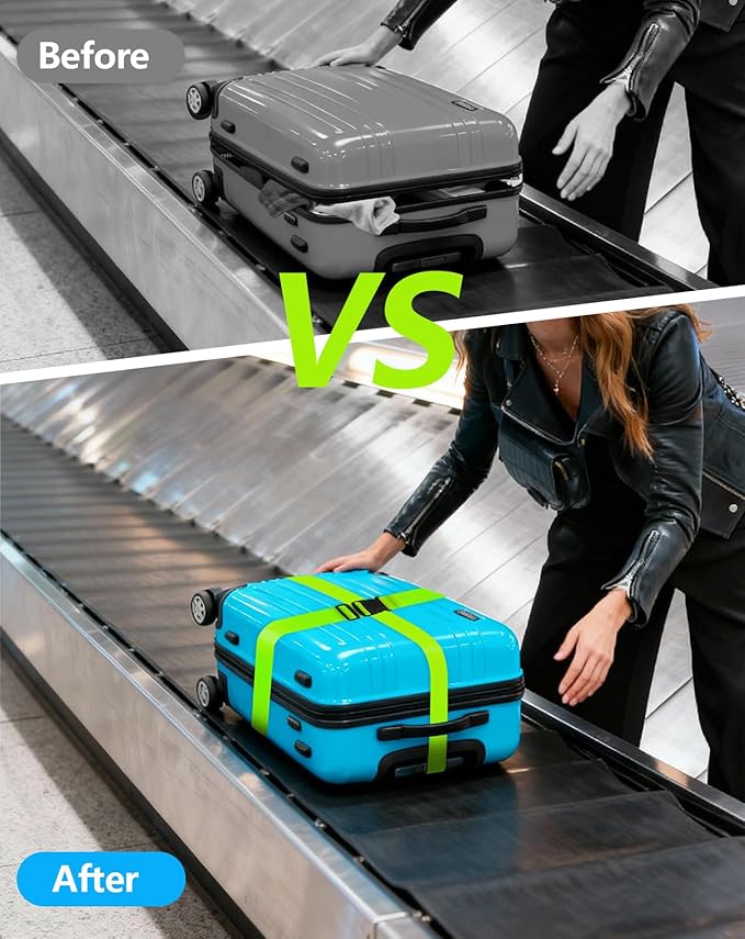 BILIONE 2 Pack Luggage Straps for Suitcases Adjustable Bright Nylon Belt to Identify, with Add A Bag Strap, Travel Essentials for Air Flying