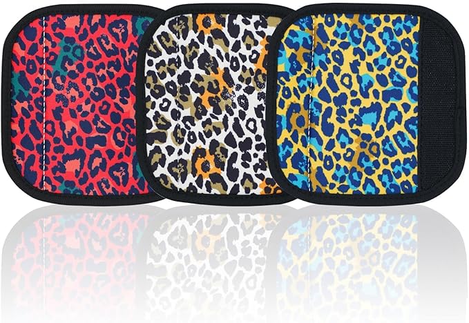 HEYSKAY 3pcs Neoprene Luggage Handle Wrap for Suitcase Identifier Travel Bag Wraps Luggage ID Tags Refrigerator Oven Door Handle Protection Sleeves Cover (Leo Print)