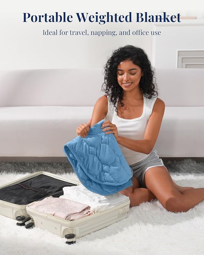 Kivik 7lbs Weighted Lap Blanket for Adults, Ultra Soft Weighted Lap Pad, Small Cozy Heavy Blankets for Sleeping & Relaxing, Machine Washable, Blue, 24 x 29 Inches