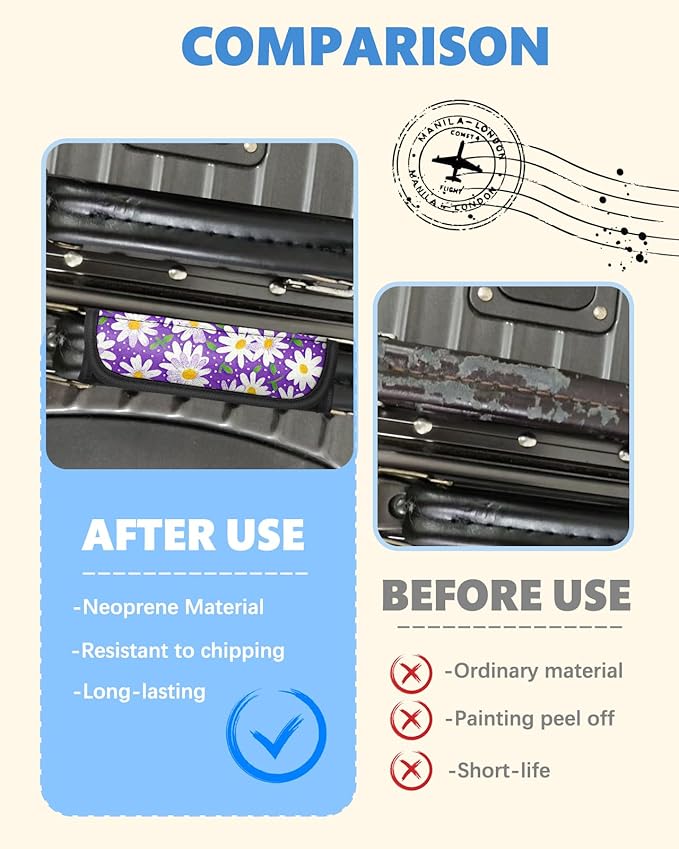 Slohif Luggage Handle Wrap 5Pcs Suitcase Identifier - Bag Strap Cover For Bogg Travel Accessories Easy Identification Bright Marker Sleeve Grips Comfort Neoprene Concealed Tag For Airport Daisy