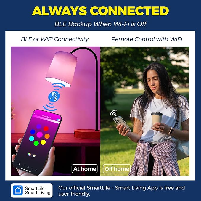 Smart Bulbs 100W Work with Alexa/Google Home, 2 Pack | No Hub Required, 1350LM 11W Smart Bulb Work with SmartLife, A19 E26 RGBCW Color Changing Bulb, 2.4G WiFi & BLE, ETL Listed